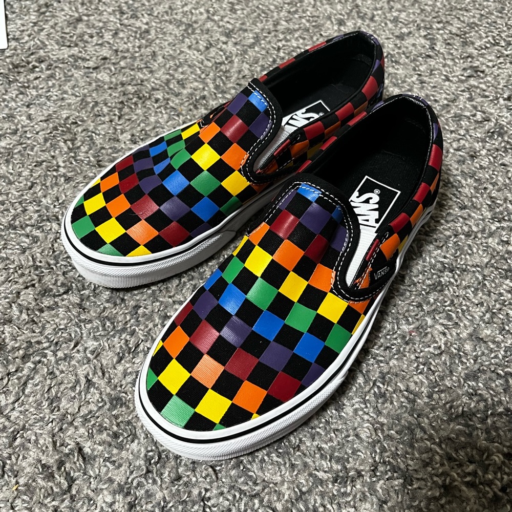 VANS Classic Slip On Multicolor Checkered Canvas Skate Shoes Men’s 4 Women’s 5.5